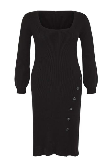 Trendyol Curve Damen Schwarz Einfarbig Midi Lang Casual Bodycon Große Größen Kleid - Image 4