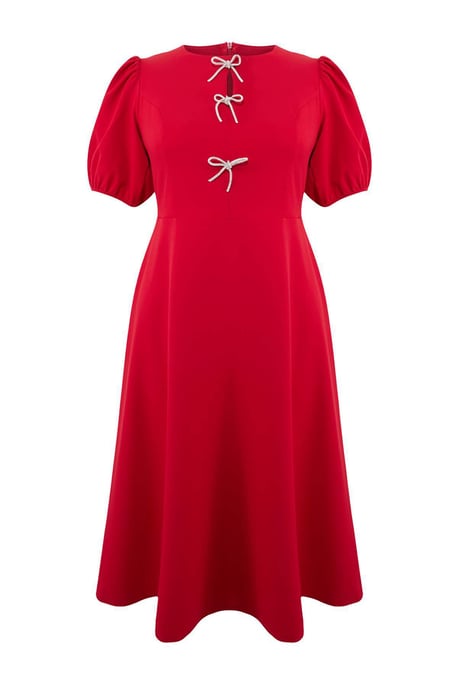 Trendyol Curve Damen Rot Einfarbig Midi Kurz Elegant/Abend Skater Große Größen Kleid - Image 2