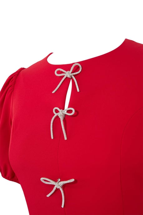 Trendyol Curve Damen Rot Einfarbig Midi Kurz Elegant/Abend Skater Große Größen Kleid - Image 3