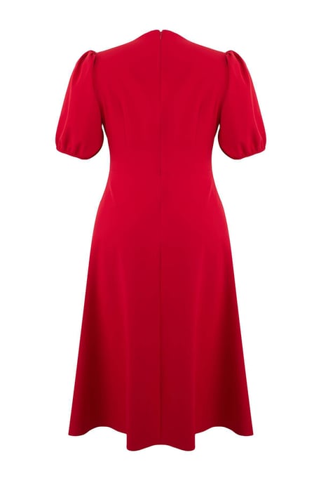 Trendyol Curve Damen Rot Einfarbig Midi Kurz Elegant/Abend Skater Große Größen Kleid - Image 4