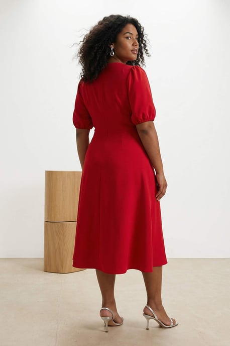Trendyol Curve Damen Rot Einfarbig Midi Kurz Elegant/Abend Skater Große Größen Kleid - Image 5