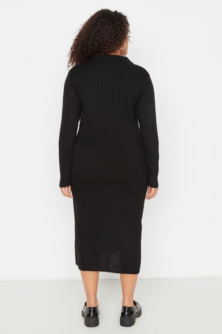Trendyol Curve Damen Einfarbig Midi Lang Casual Bodycon Große Größen Kleid - Image 3
