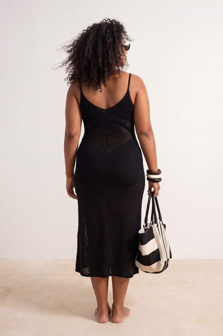 Trendyol Curve Damen Schwarz Lochmuster Midi Ärmellos Strandmode A-Linie Große Größen Kleid - Image 2