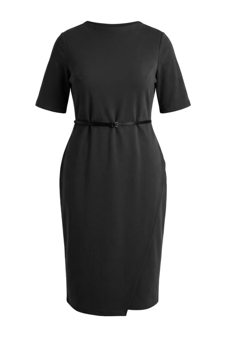 Trendyol Curve Damen Schwarz Einfarbig Midi Kurz A-Linie Große Größen Kleid - Image 3