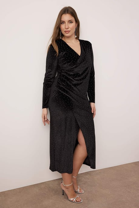 Trendyol Curve Damen Schwarz Einfarbig Midi Lang Party A-Linie Große Größen Kleid - Image 3