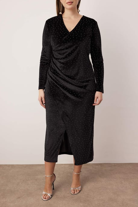 Trendyol Curve Damen Schwarz Einfarbig Midi Lang Party A-Linie Große Größen Kleid - Image 4