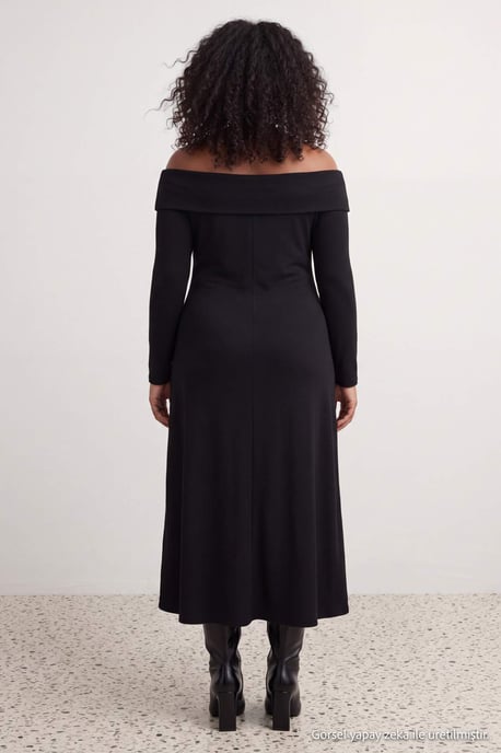 Trendyol Curve Damen Schwarz Einfarbig Midi Lang A-Linie Große Größen Kleid - Image 4