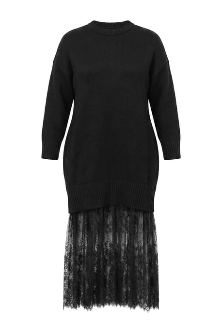 Trendyol Curve Damen Schwarz Einfarbig Midi 3/4-Arm A-Linie Große Größen Kleid - Image 3