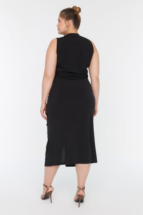 Trendyol Curve Damen Schwarz Einfarbig Midi Ärmellos Elegant/Abend Bodycon Große Größen Kleid - Image 5