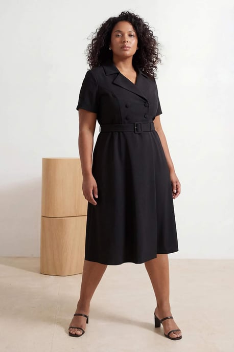 Trendyol Curve Damen Schwarz Einfarbig Midi Kurz Elegant/Abend A-Linie Große Größen Kleid - Image 6