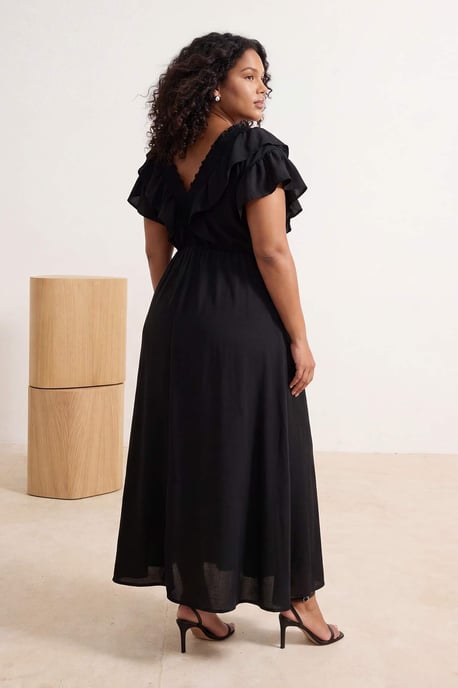 Trendyol Curve Damen Schwarz Einfarbig Midi Ärmellos Casual A-Linie Große Größen Kleid - Image 6