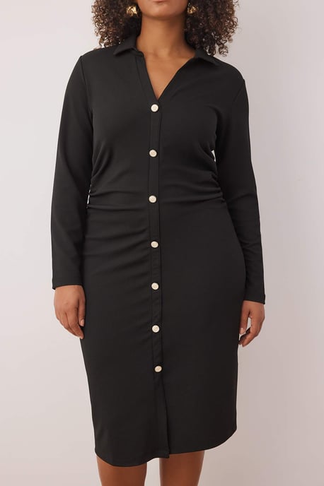 Trendyol Curve Damen Schwarz Einfarbig Midi Lang Casual Gerade Große Größen Kleid - Image 2