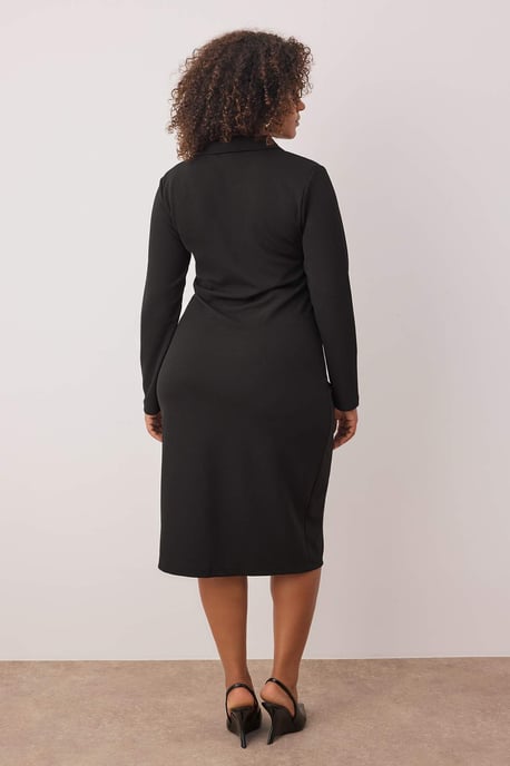 Trendyol Curve Damen Schwarz Einfarbig Midi Lang Casual Gerade Große Größen Kleid - Image 3