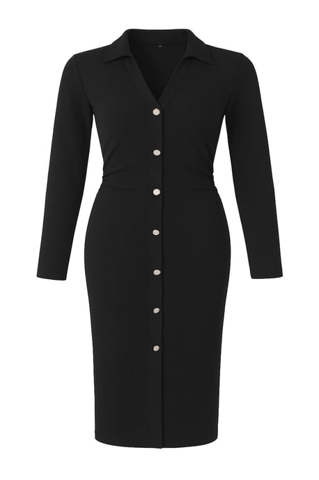 Trendyol Curve Damen Schwarz Einfarbig Midi Lang Casual Gerade Große Größen Kleid - Image 4