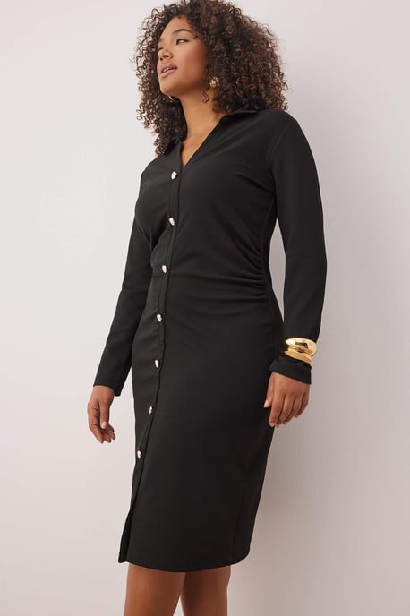 Trendyol Curve Damen Schwarz Einfarbig Midi Lang Casual Gerade Große Größen Kleid - Image 6