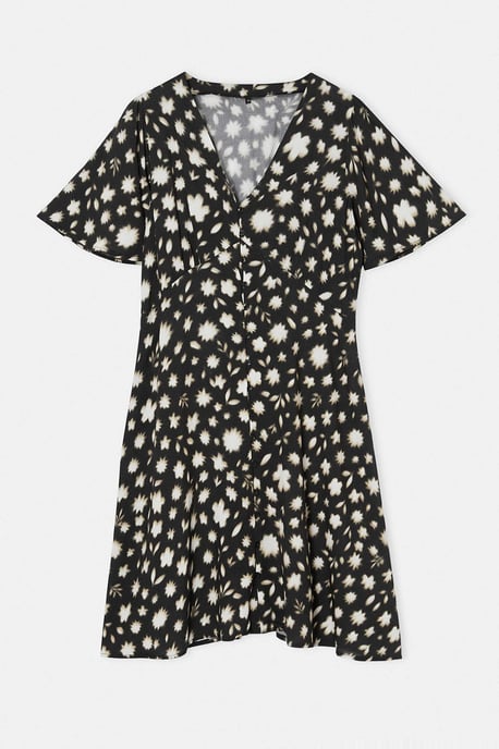 Trendyol Curve Damen Schwarz Geblümt Midi Kurz Casual Hemdblusenkleid Große Größen Kleid - Image 3