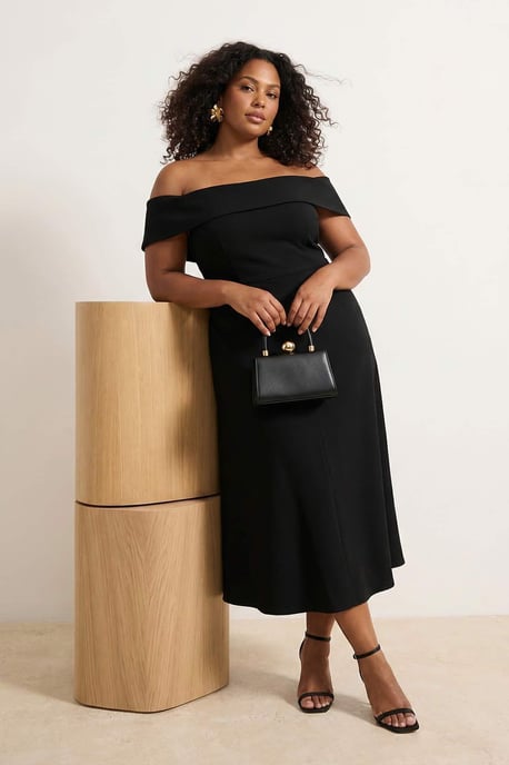 Trendyol Curve Damen Schwarz Einfarbig Midi Ärmellos Party Skater Große Größen Kleid - Image 2