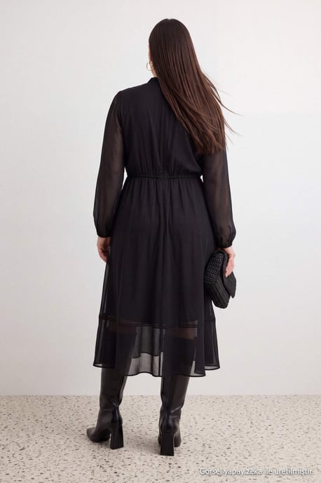 Trendyol Curve Damen Schwarz Einfarbig Midi Lang A-Linie Große Größen Kleid - Image 2