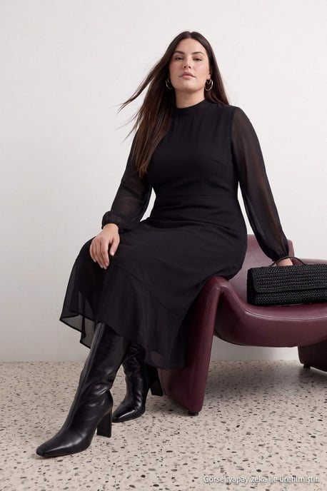 Trendyol Curve Damen Schwarz Einfarbig Midi Lang A-Linie Große Größen Kleid - Image 6