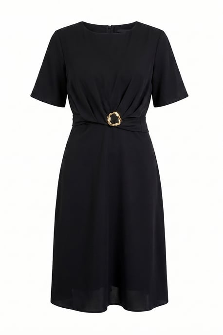 Trendyol Curve Damen Schwarz Einfarbig Midi Kurz Abend / Alltag A-Linie Große Größen Kleid - Image 3