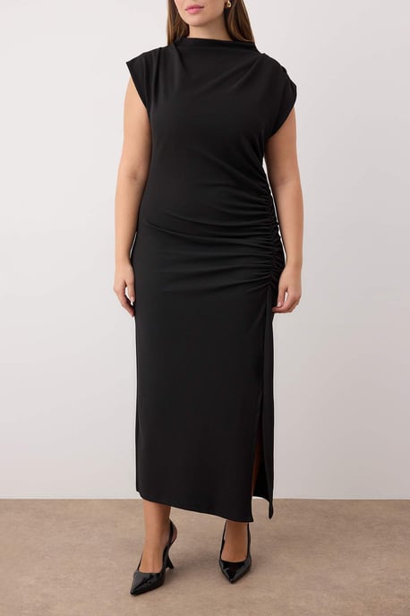Trendyol Curve Damen Schwarz Einfarbig Midi Ärmellos Party Bodycon Große Größen Kleid - Image 3