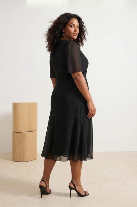 Trendyol Curve Damen Schwarz Einfarbig Midi Kurz Abend / Alltag Skater Große Größen Kleid - Image 6