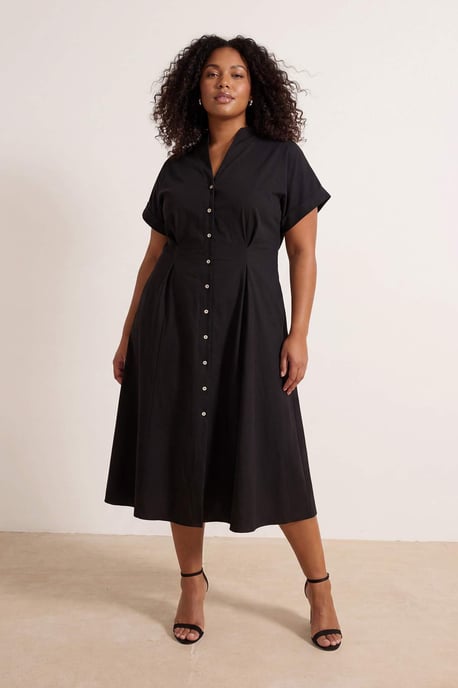 Trendyol Curve Damen Schwarz Einfarbig Midi Kurz Casual A-Linie Große Größen Kleid - Image 2
