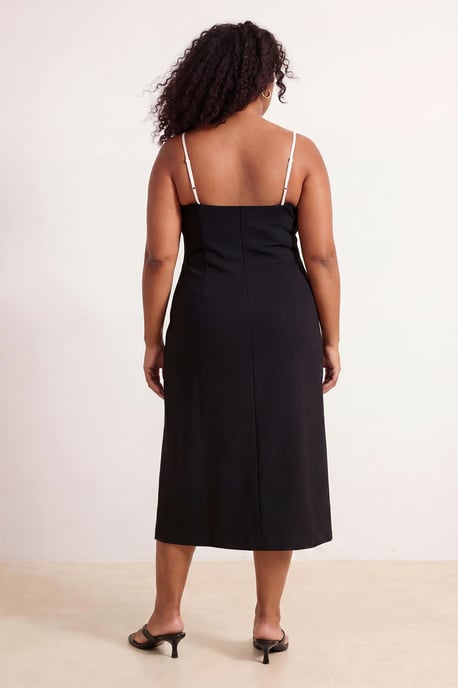 Trendyol Curve Damen Schwarz Einfarbig Midi Ärmellos Casual Bodycon Große Größen Kleid - Image 2