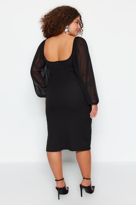 Trendyol Curve Damen Schwarz Einfarbig Midi Lang Elegant/Abend Bodycon Große Größen Kleid - Image 5