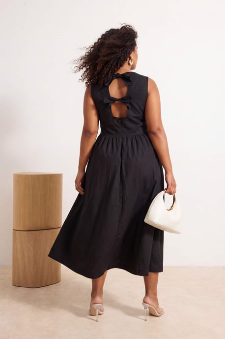 Trendyol Curve Damen Schwarz Einfarbig Midi Ärmellos A-Linie Große Größen Kleid - Image 2