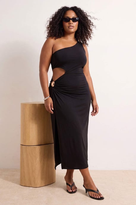 Trendyol Curve Damen Schwarz Einfarbig Midi Ärmellos Bodycon Große Größen Kleid - Image 2