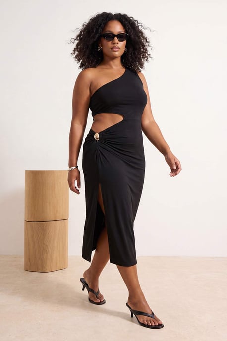 Trendyol Curve Damen Schwarz Einfarbig Midi Ärmellos Bodycon Große Größen Kleid - Image 6