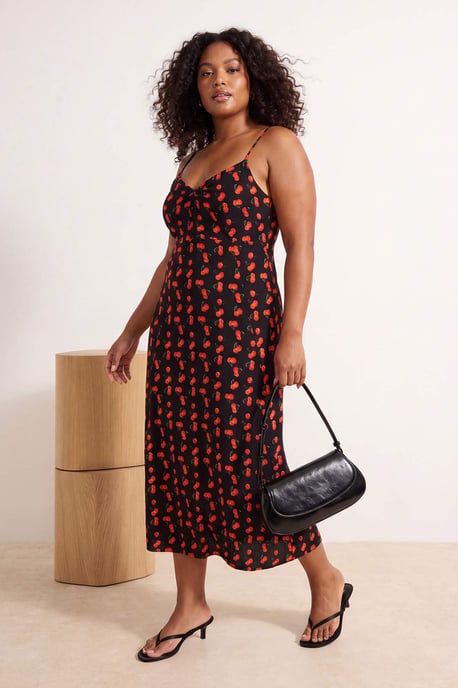 Trendyol Curve Damen Schwarz Geometrisches Muster Midi Kurz A-Linie Große Größen Kleid - Image 2
