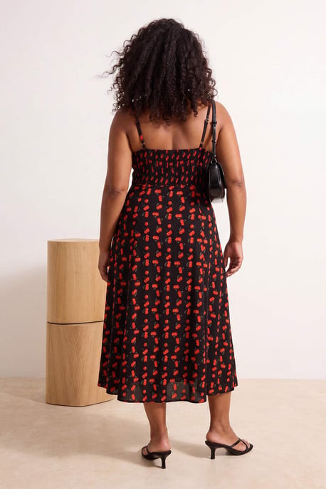 Trendyol Curve Damen Schwarz Geometrisches Muster Midi Kurz A-Linie Große Größen Kleid - Image 3