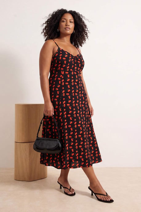 Trendyol Curve Damen Schwarz Geometrisches Muster Midi Kurz A-Linie Große Größen Kleid - Image 6