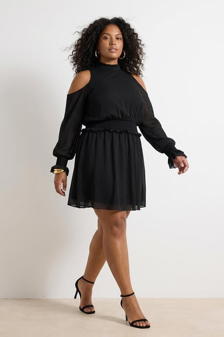 Trendyol Curve Damen Schwarz Animal-Print Midi Lang Abend / Alltag A-Linie Große Größen Kleid - Image 1
