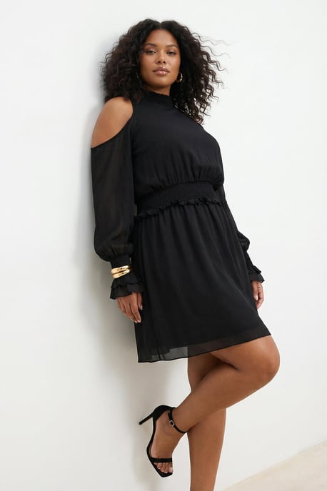 Trendyol Curve Damen Schwarz Animal-Print Midi Lang Abend / Alltag A-Linie Große Größen Kleid - Image 3