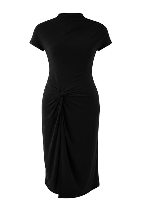 Trendyol Curve Damen Schwarz Einfarbig Midi Kurz Casual Gerade Große Größen Kleid - Image 4