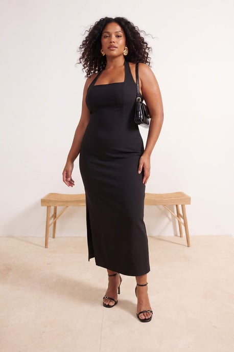 Trendyol Curve Damen Schwarz Einfarbig Midi Ärmellos Party Skater Große Größen Kleid - Image 1