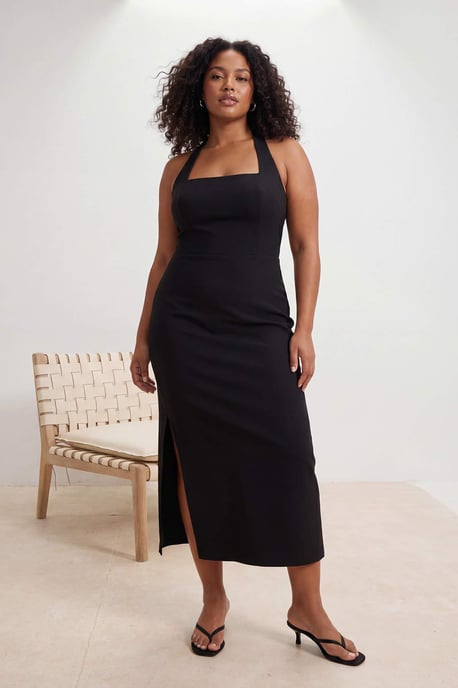 Trendyol Curve Damen Schwarz Einfarbig Midi Ärmellos Party Skater Große Größen Kleid - Image 2