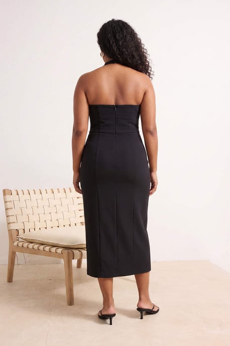 Trendyol Curve Damen Schwarz Einfarbig Midi Ärmellos Party Skater Große Größen Kleid - Image 3