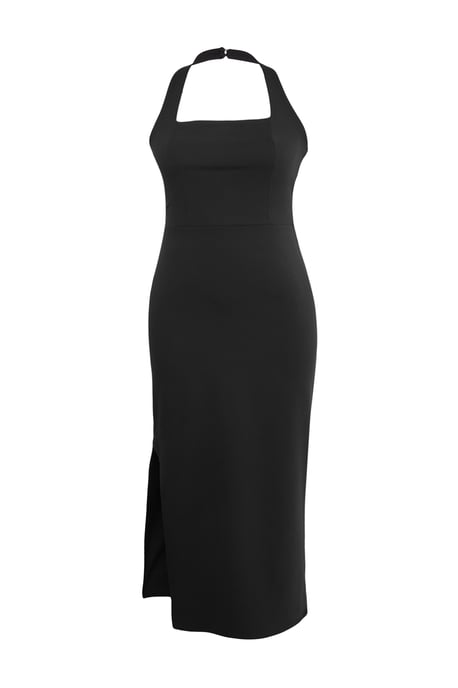 Trendyol Curve Damen Schwarz Einfarbig Midi Ärmellos Party Skater Große Größen Kleid - Image 4