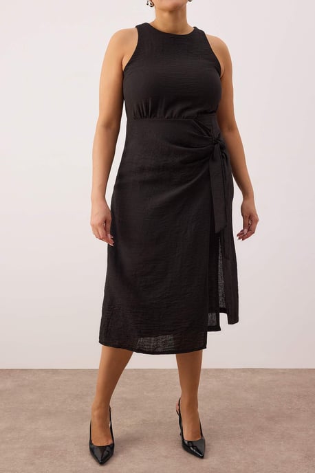 Trendyol Curve Damen Schwarz Einfarbig Midi Ärmellos Party A-Linie Große Größen Kleid - Image 2