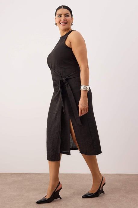 Trendyol Curve Damen Schwarz Einfarbig Midi Ärmellos Party A-Linie Große Größen Kleid - Image 6