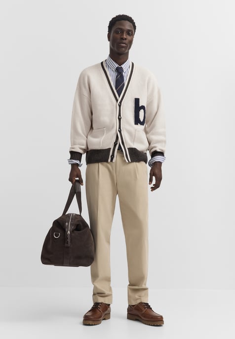 Bugatti Herren Strickjacke Wollmix V-Ausschnitt Logo - Image 3