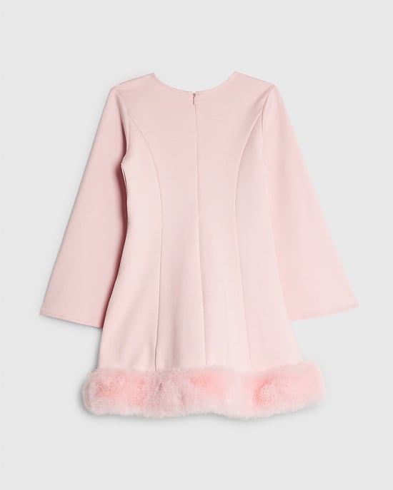 River Island Mädchenkleid Rosa Lippenimitatpelzsaum Rundhalsausschnitt - Image 2