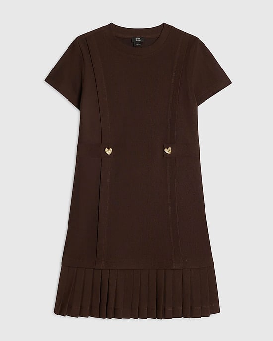 River Island Mädchenkleid Braun mit hochwertigem Plisseesaum - Image 1