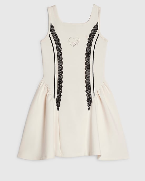 River Island Mädchenkleid Creme Premium Spitzenkleid Ärmellos - Image 1