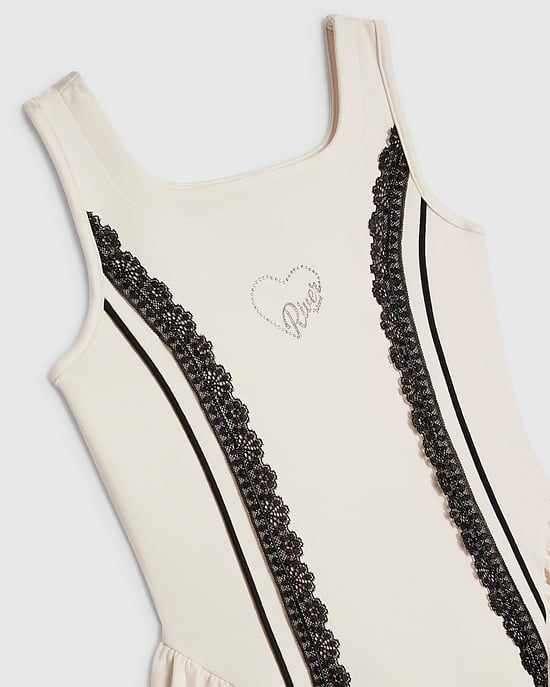 River Island Mädchenkleid Creme Premium Spitzenkleid Ärmellos - Image 2