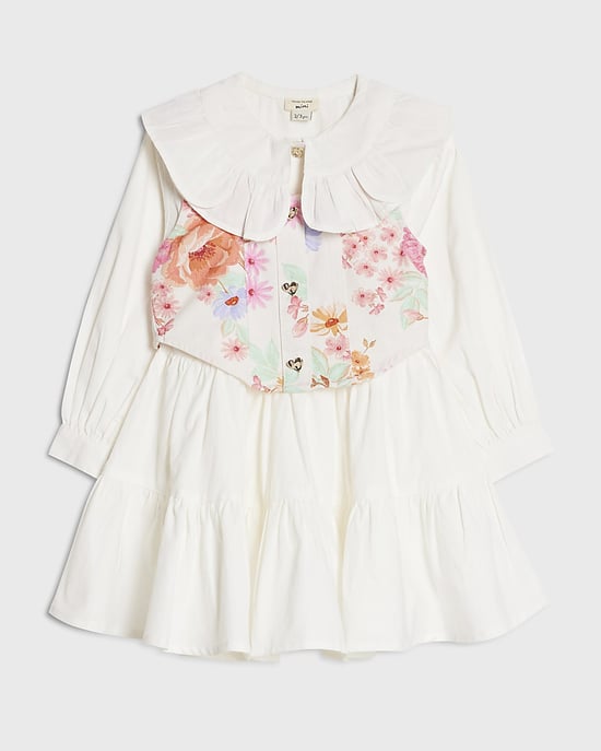 River Island Mini Mädchenhemdkleid Weiß Blumenmuster 2-in-1 - Image 1